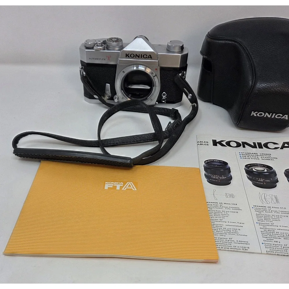 Konica Autoreflex T FTA 35mm SLR Camera Body Only Tested Shutter Works Japan